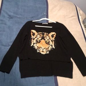 Nasty Gal Knit Sweater with Tiger Design Sequins